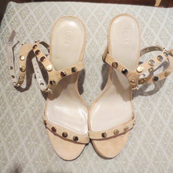 HOSS All Leather Tan Suede Heeled Ankle Strap Sandal - Picture 10 of 10